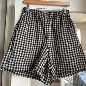 notPERFECTLINEN MAIN casual linen shorts M/L, Mid Sand Gingham